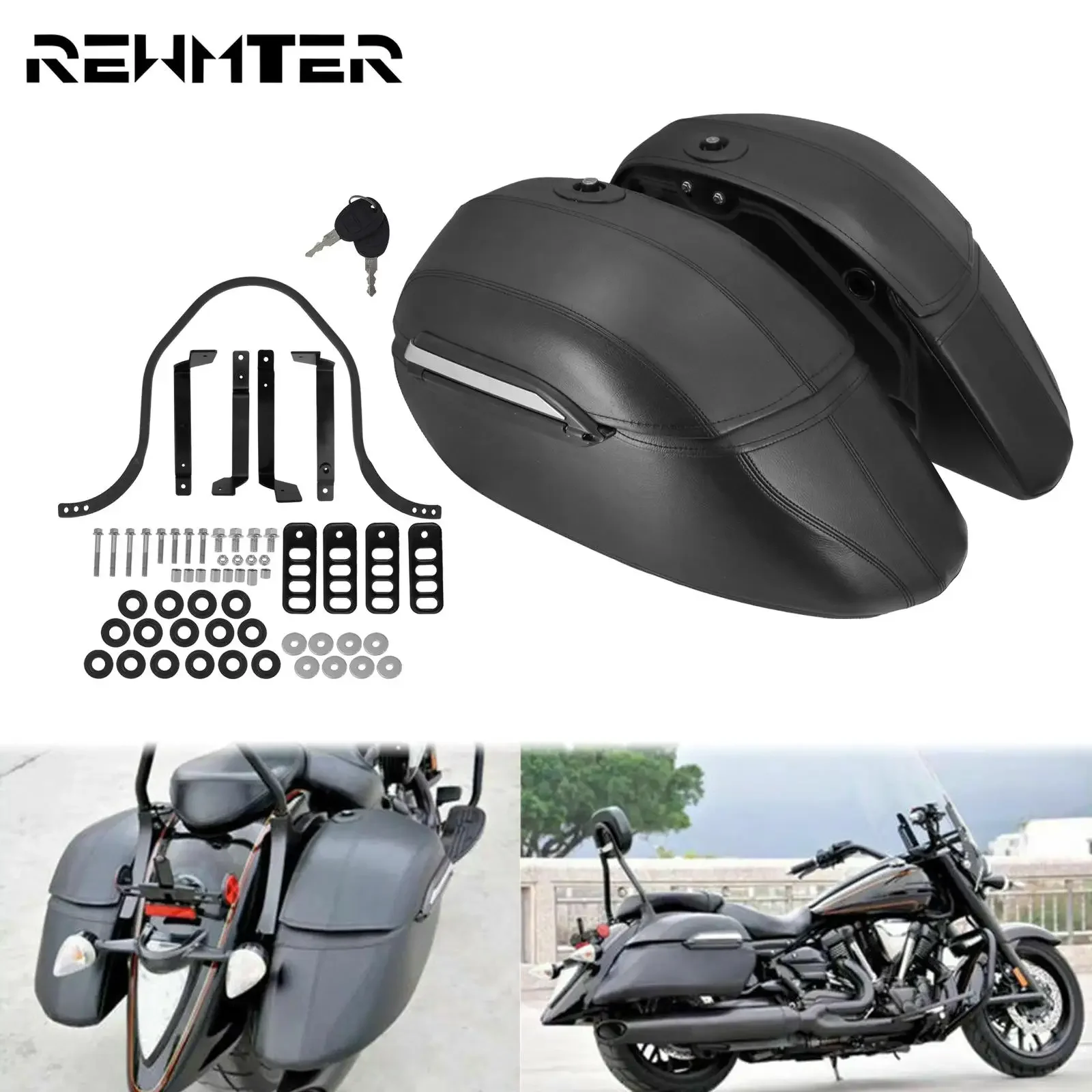 Motorcycle Gear Backpack - オートバイハードバッグサドルバッグトランク荷物＆ヘビーデューティーマウントブラケットキット（ハーレーツーリング、ソフテイルXL、スズキ、BMW用）