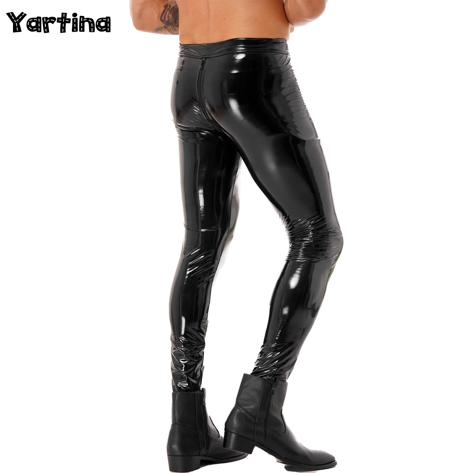 Motorcycle Gear Mens - メンズ双方向ジッパークロッチパンツ,パテントレザー,バイカースリムパンツ,サイクリング,パーティー