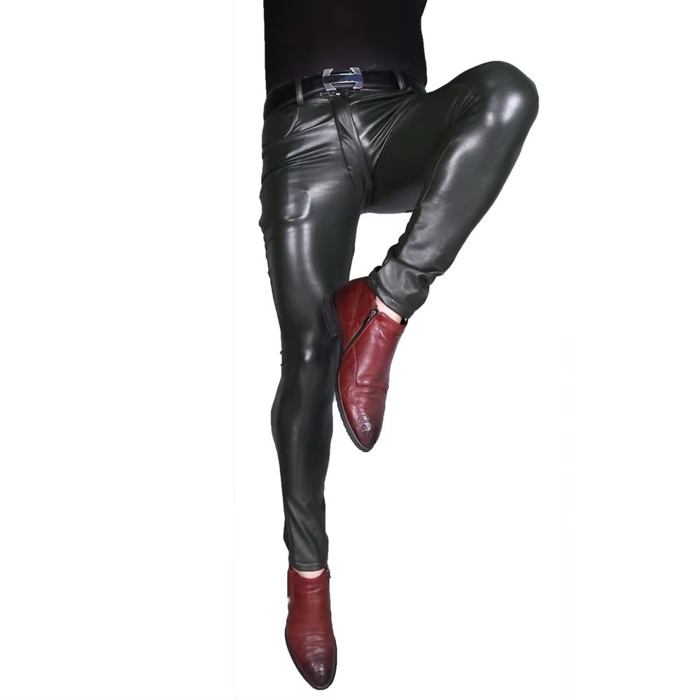 メンズパンク PU フェイクレザーパンツ高弾性スキニーブーツ - Motorcycle Gear Mens のレビューと価格