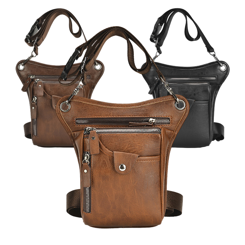 ヴィンテージPUレザーウエストパックドロップレッグバッグ男女 - Motorcycle Gear Backpack のレビューと価格